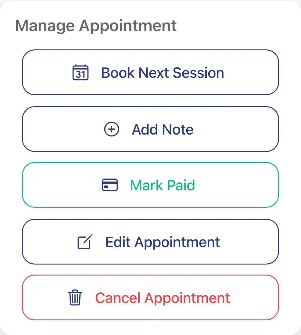 The Manage Appointment card with Edit Appointment and Cancel Appointment buttons