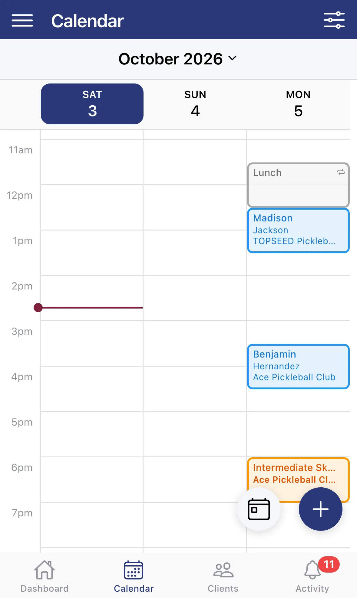 The Calendar tab with the plus button at the bottom right