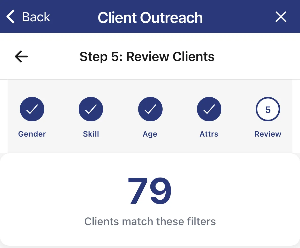 Step 5, the list of matching clients
